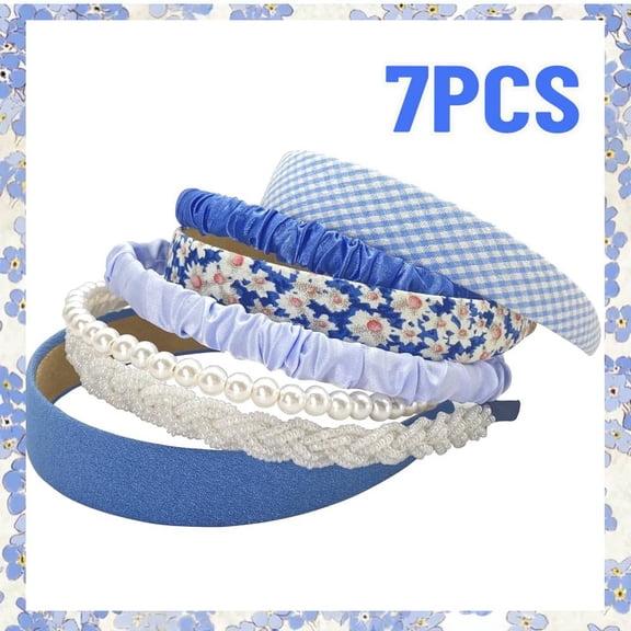 7PCS Different Fashion Headbands for Women,Non Slip Flower Headband,Cute Pearl Headbands for Girls,Vintage Wide Headband for Women,Bandana Hair Accessories Set