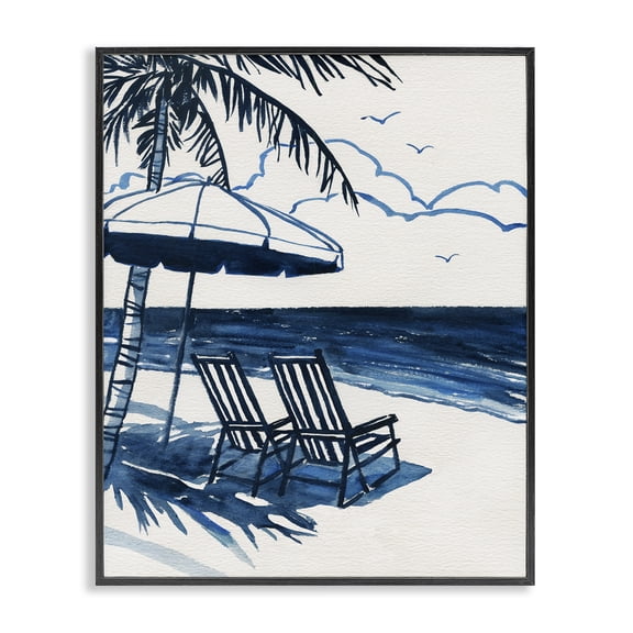 Stupell Industries Tropical Blue Toned Tropical Beach Scene Black Framed Giclee Art, 11 x 14, by Carol Robinson