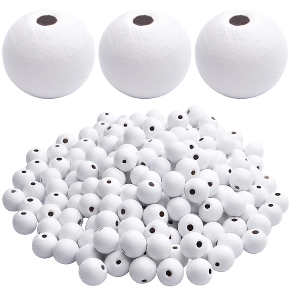 200pcs White Wooden Round Beads - Natural Unfinished Loose Beads Spacer Beading Supplies Jewelry Findings for DIY Crafts Jewelry Making, 12mm 2.5mm Hole