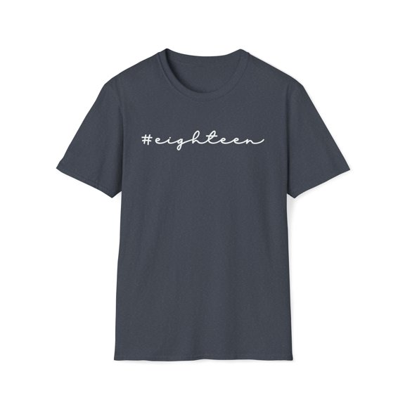 Eighteen, Gildan Unisex Softstyle T-Shirt, Minimalist Graphic Tee, S-3XL