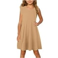 thumbnail image 2 of Mevxay Toddler Girls Dress Ruffle Sleeve Basic Casual A Line Mini Dresses 4-12 Y Beige, 2 of 9