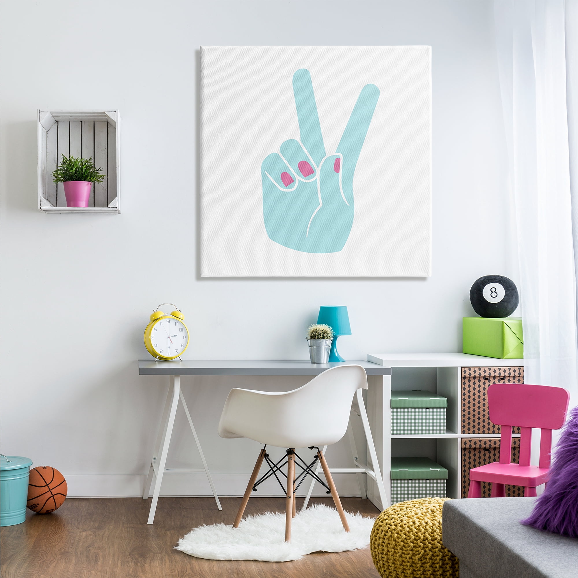Stupell Industries Peace Hand Teal with Pink Nail Polish, 36 x 36,Design by Daphne Polselli
