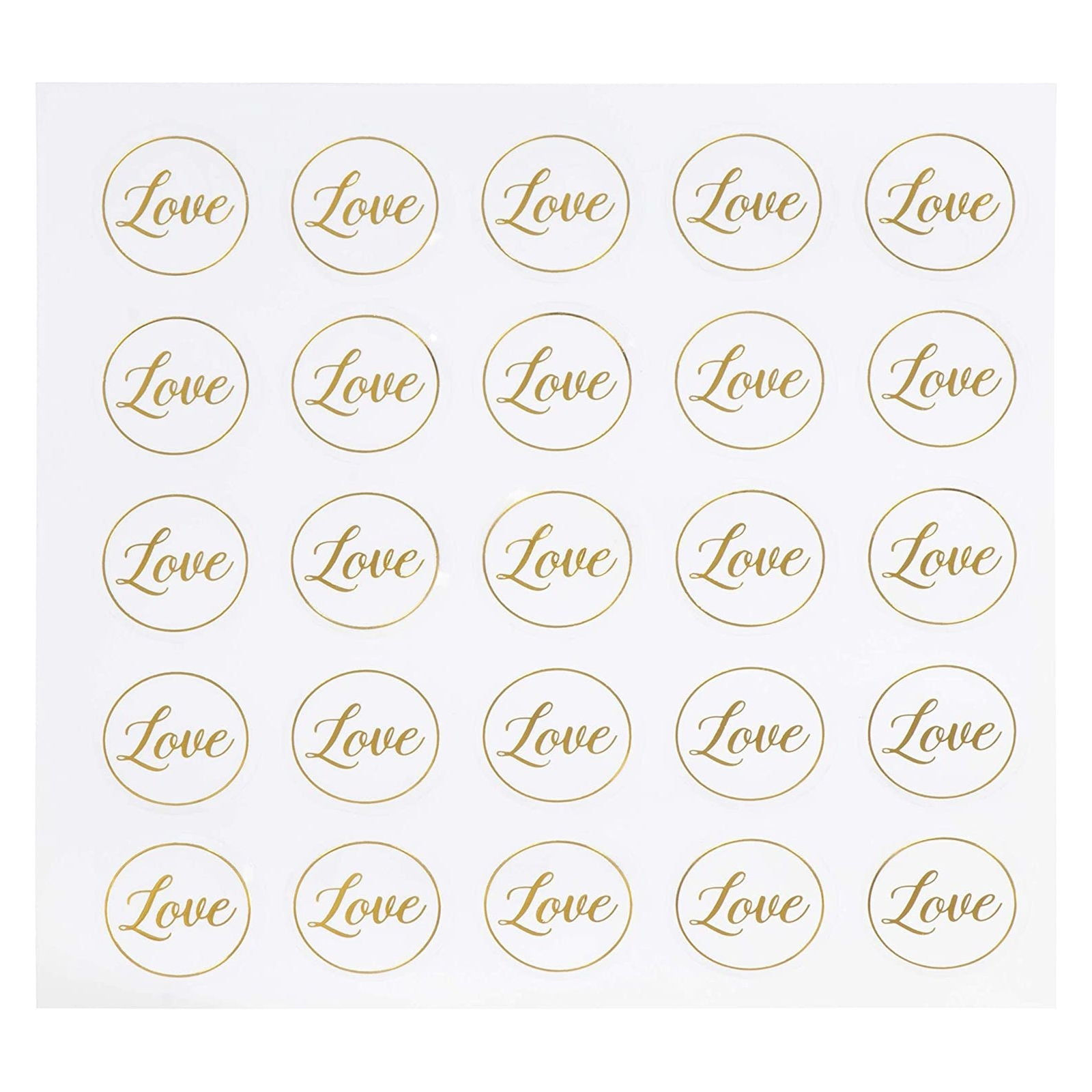 Paper Junkie Clear Stickers - 200-Count Wedding Stickers, Gold Envelope Seal Stickers with Love, Adhesive Label for Bridal Shower Invitation, Wedding