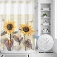 thumbnail image 3 of No Hook Shower Curtain with Built-in Rings - Yellow Vintage Sunflower Washable Waterproof Fabric Bathroom Curtains for Hotel,Rentals, 60 X 72 Inch Long , Country Butterfly Leaf Beige, 3 of 8