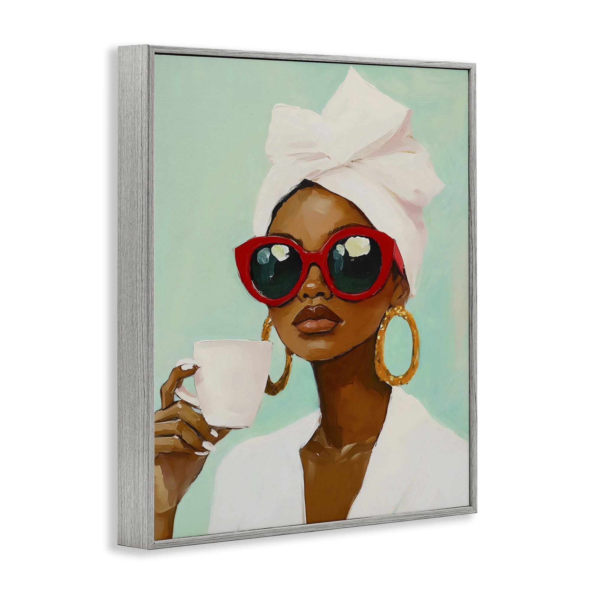 Stupell Industries Coffee Lover in Red Sunglasses Gray Framed Giclee Art, design by The Prints Vibe