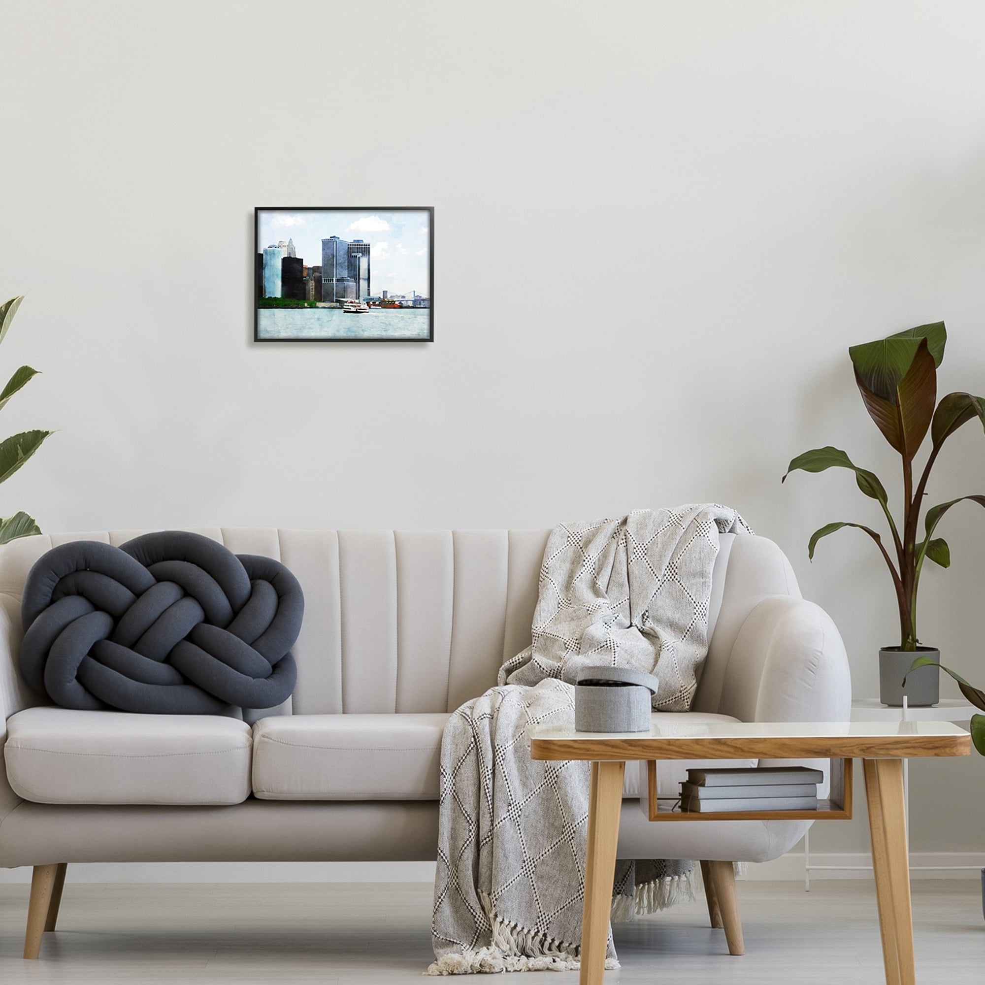 Stupell Industries New York Harbor Cityscape Town & City Painting Gray Framed Art Print Wall Art