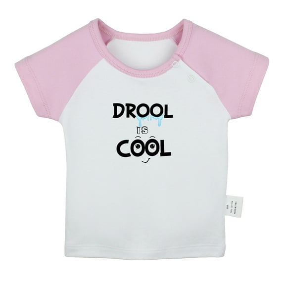 iDzn Drool is Cool Funny T shirt For Baby, Newborn Babies T-shirts, Infant Tops, 0-24M Kids Graphic Tees Clothing (Short Pink Raglan T-shirt, 0-6 Months)