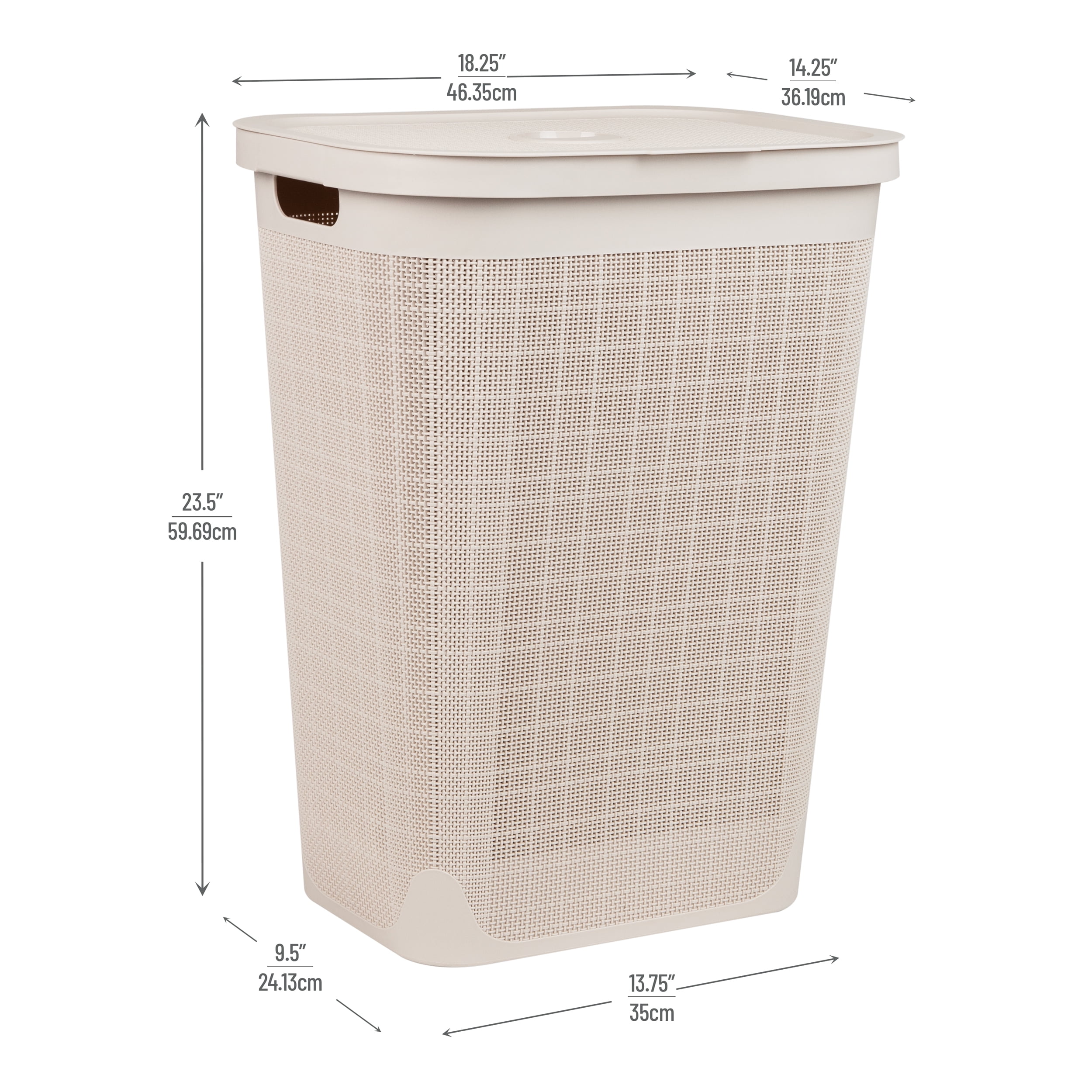 Mind Reader 60L Slim Laundry Hamper, Clothes Basket, Lid, Linen Design, Plastic, Ivory