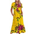 thumbnail image 1 of Puntoco Vestido Midi De Moda Para Mujer Vestido Retro Con Estampado De Flores En Capas Con Doble Bolsillo Y Manga Corta Con Cuello Redondo Amarillo S,Regalos Para Mujer Joven, 1 of 4