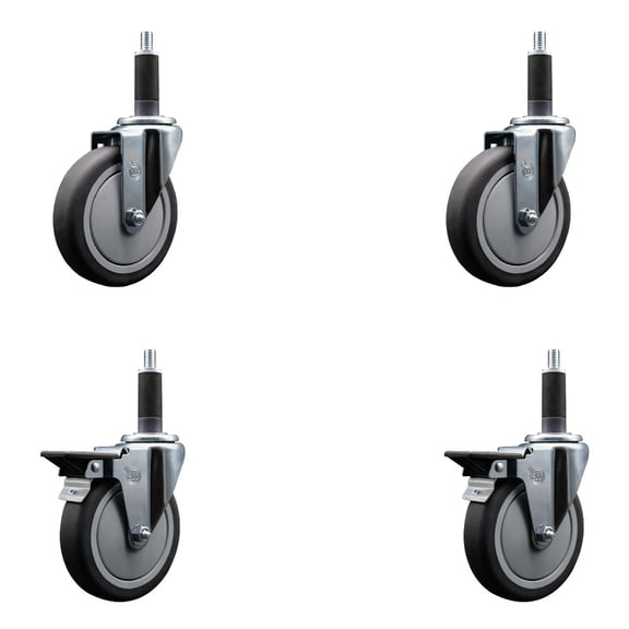 5 Inch Thermo Rubber Wheel Swivel 1 Inch Expanding Stem Caster Set 2 Brakes