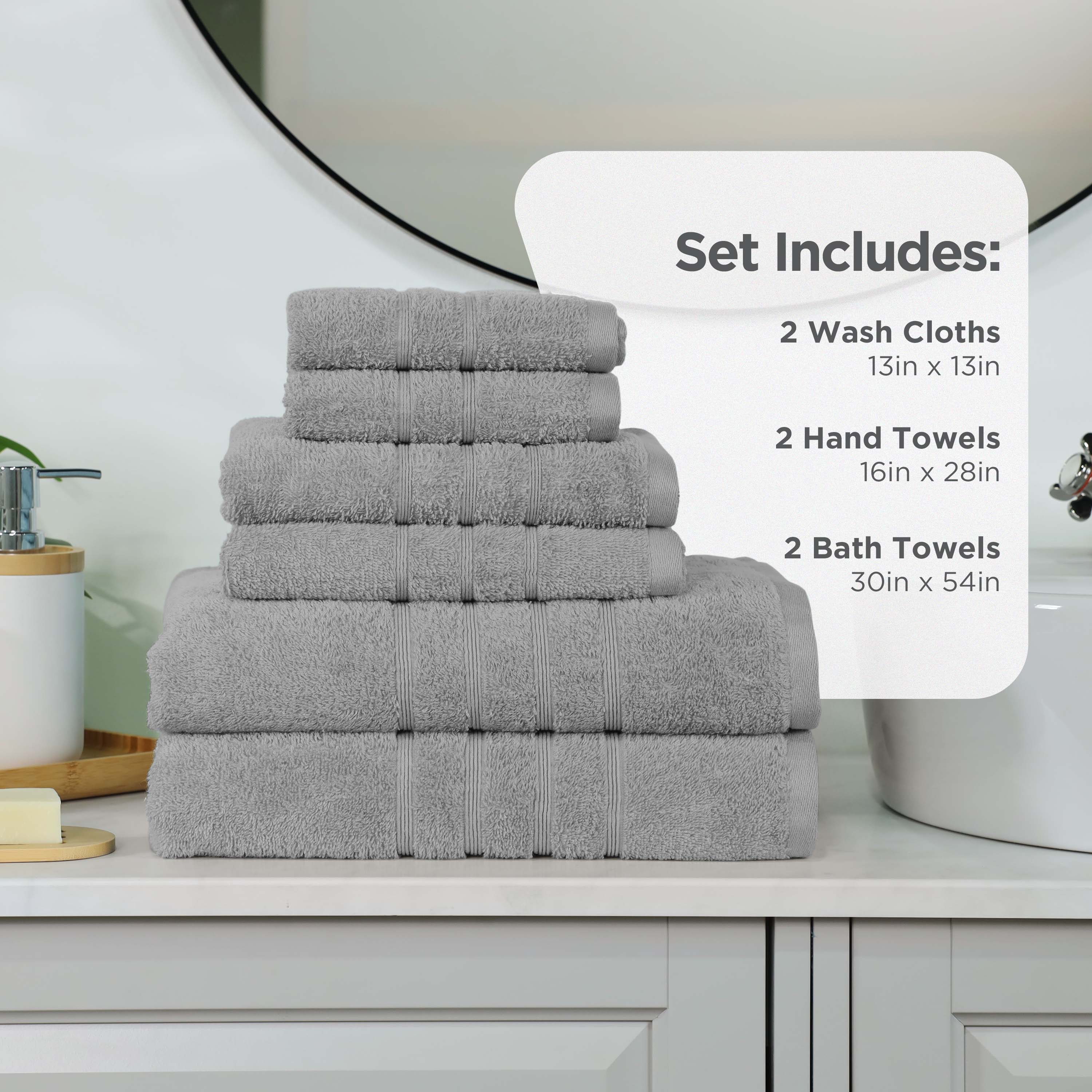 Martex 6-Piece Towel Set | 100% Cotton Soft & Absorbent Bath Towels | Monument Gray