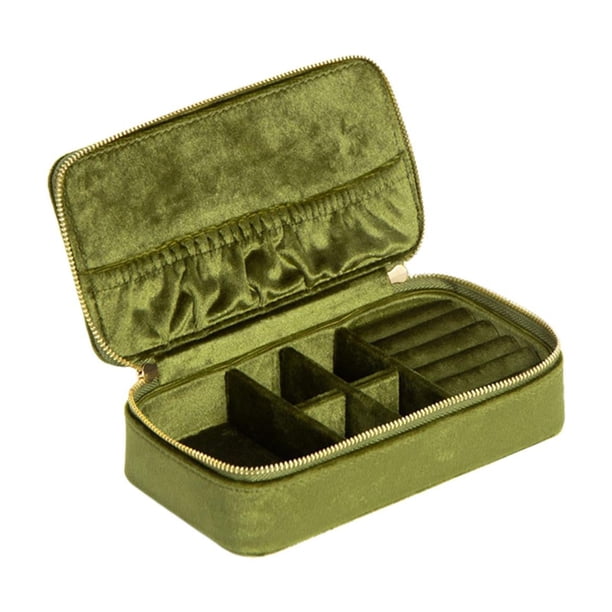 Organizador de joyas con doble cremallera, separador extraíble, portátil, de terciopelo. Aguacate Verde