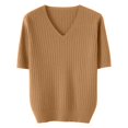 thumbnail image 4 of Chandails d'Automne d'Hiver Grande Taille pour Femmes T-Shirt Ample à Col Rond à Manches Courtes pour Femme avec Bas en Tricot Haut Court Or TTG, 4 of 4
