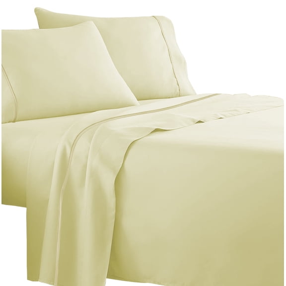 Evon 600TC 100% Egyptian Cotton Ivory Color California King Size with 15" Inch Deep Pocket 4-Piece Piping Sheet set