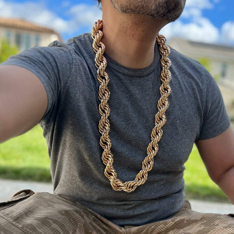 Mens 14k Gold Plated Rope 36 Inch x 25MM Wide Hip Hop Chain Huge Hollow  Dookie 1980's Rapper Necklace