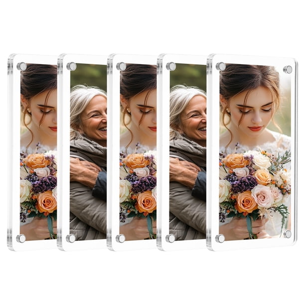 Uxcell 5 Pcs Marco Magnético Acrílico para Refrigerador 2.8 x 4.7 Pulgadas Claro Cuadrado