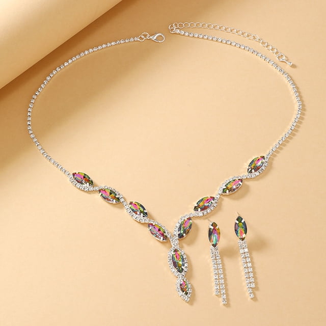 Conjunto de Joyería de Boda Nupcial, Conjunos de Joyería de Diamantes de IMitación para Mujer, Accesorios Colgantes Ligeros y Brillantes Elegantes, Juego de Pendientes