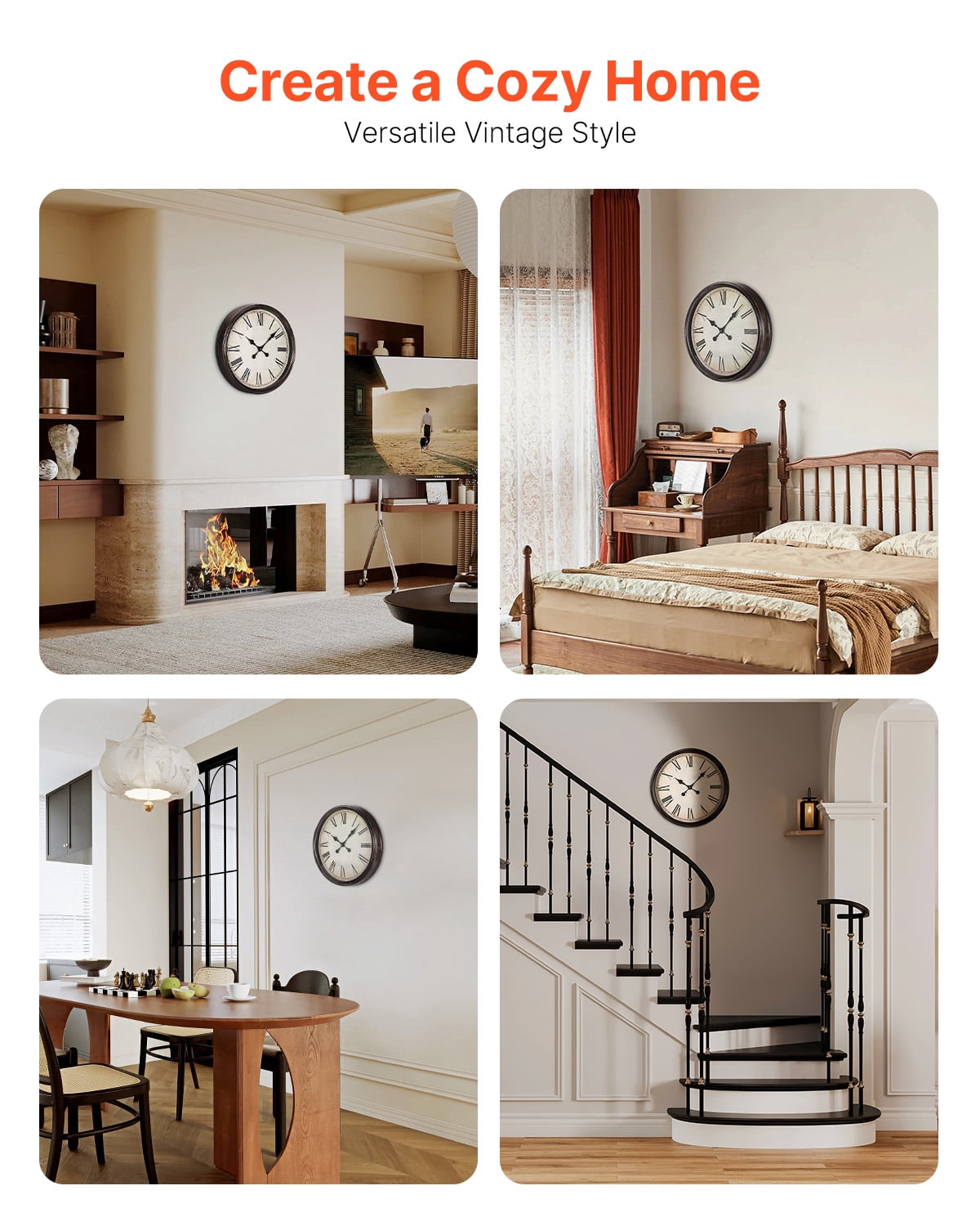 KFFKFF Wall Timepiece, 20-inch Roman Numeral Clock, Battery-Powered Quiet Traditional Decorative Circular Timekeepers, Suitable for Living Space, Bedroom, Office, Kitchen, Dining Area, Homely Decor