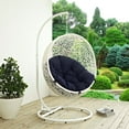 thumbnail image 2 of Modern Contemporary Urban Design Outdoor Patio Balcony Swing Chair, Navy Blue White, Rattan, 2 of 5