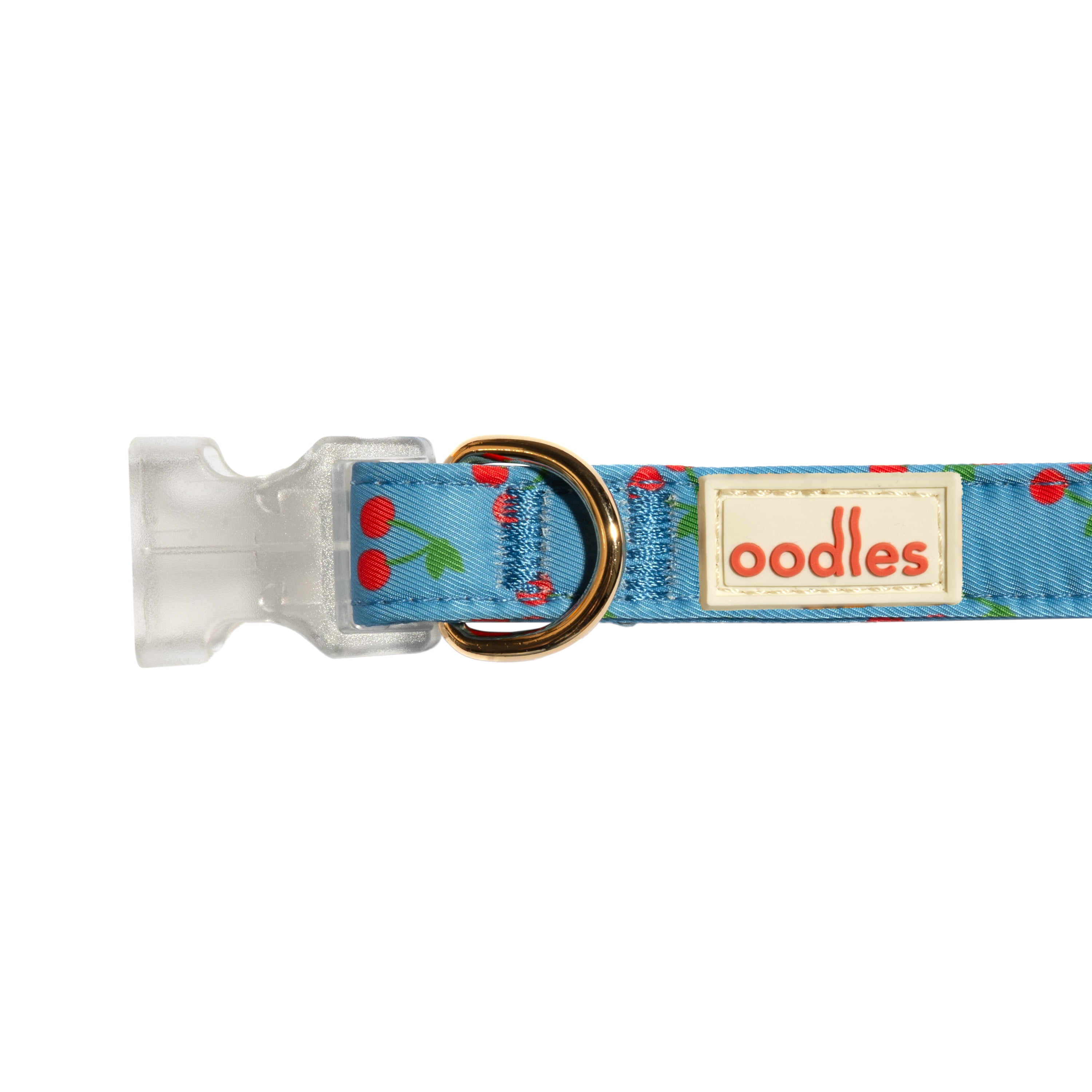 Oodles Blue Tart Cherries Adjustable Fashion Dog Collar, Medium