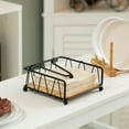 thumbnail image 4 of Flat Metal Square Napkin Holder with Weighted Arm and a Wooden Tray Perfect for Adorning Dining Table, Kitchen Countertop and Napkin Holder for Bathroom also Good for Outdoor Table at Restaurant, 4 of 6