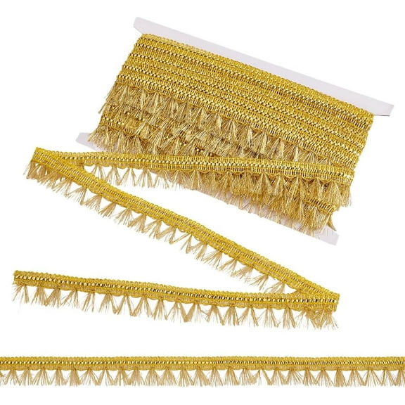 15 Yards Golden Fringe Trim 1-1/8 inch Filigree Lace Ribbon with Tassel Sewing Edging Trim Polyester Fabric Decorative Craft Home Decor
