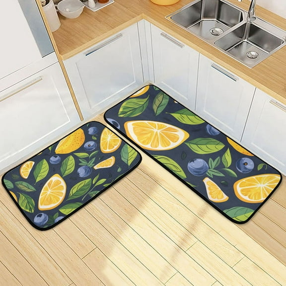 Lemon Blueberry Kitchen Mats Non Slip Standing Desk Mat Runner Rug Washable Kitchen Rugs for Floor 2PCS