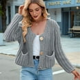 thumbnail image 2 of Women'S Long Sleeve Cropped Knit Cardigan 2025 Casual Button Down Crochet Sweater Tops with Pockets Grey M, 2 of 7
