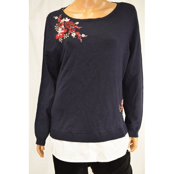 Charter Club Women Blue Embroidered Layered-Look Sweater Top XXL