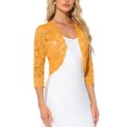 thumbnail image 4 of INSPIRAR CHIC Cárdigan de Encaje Floral para Mujeres con Mangas 3/4, Top Transparente, Amarillo Brillante, XL, 4 of 6