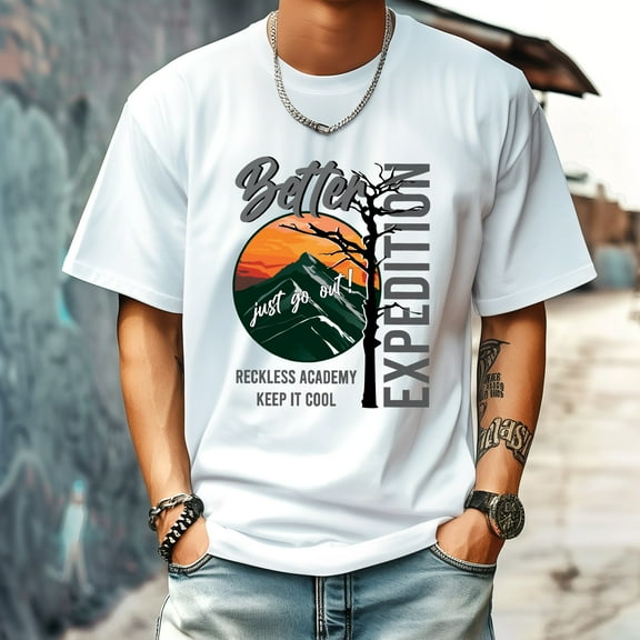 Men's T Shirt Round Neck Patterned Tee Summer New Sports Shirt Vintage Style Gift for Friends XS