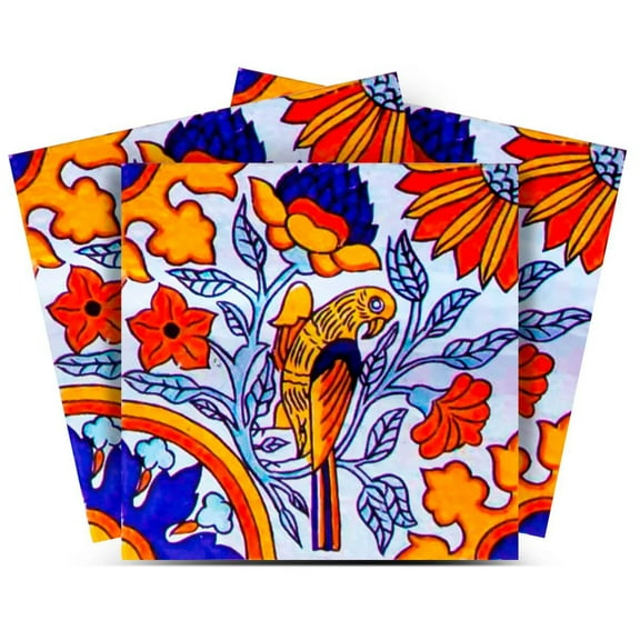 Mi Alma Animal Azulejos Orange/Blue Tile Stickers - Removable Vinyl 4x4, 24 pcs
