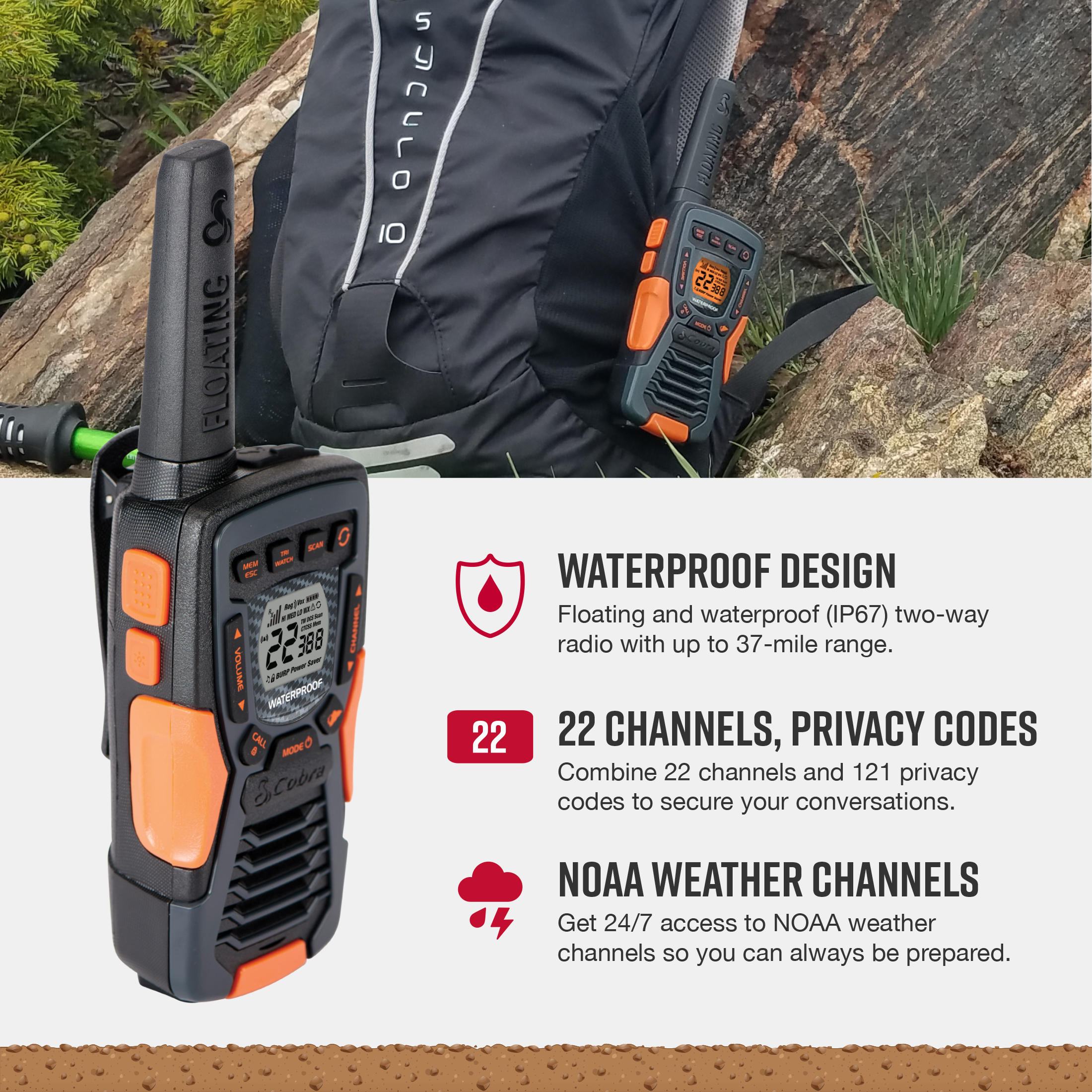 Cobra ACXT1037R FLT Floating Waterproof Walkie Talkies, 2-Pack photo 3