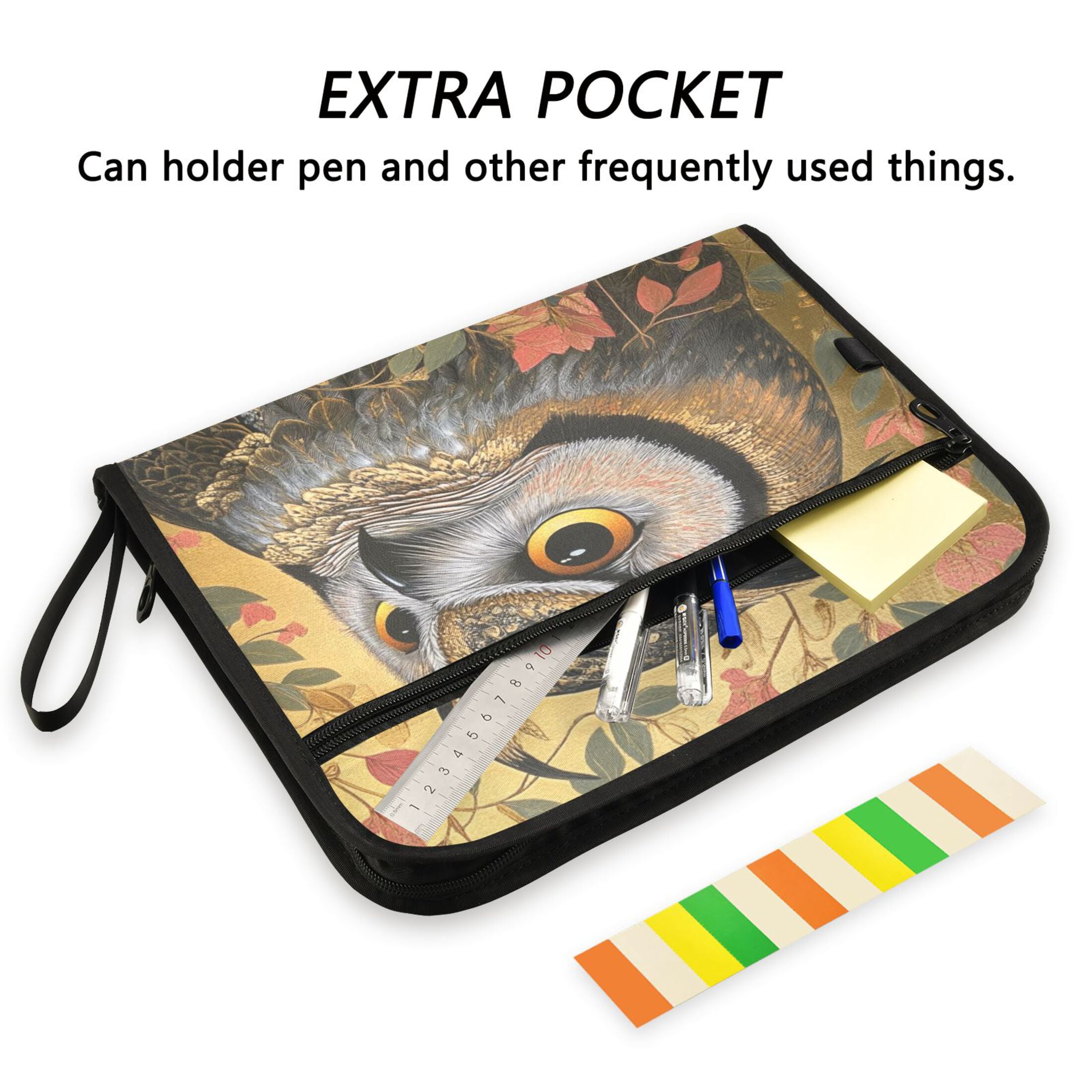 WOBOGO Owl Leaves Yellow Pattern Expanding File Folder Letter Size Accordion Filing Organizer 13 Pocket Separate Organ Pocket