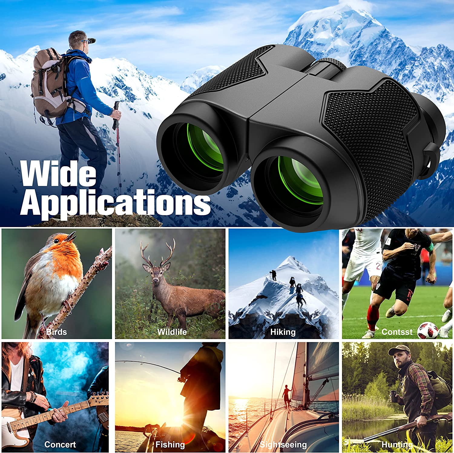 Juyafio 12x25 Binoculars for Adults,Kids, Compact Binoculars for Day and Night, Binoculars for Bird Watching Travel Sightseeing Hunting Wildlife Watching Outdoor Sports Games Concerts