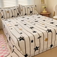 Cute Cartoon Star Flat Sheet Full Queen Size Geometric Stripes Pattern
