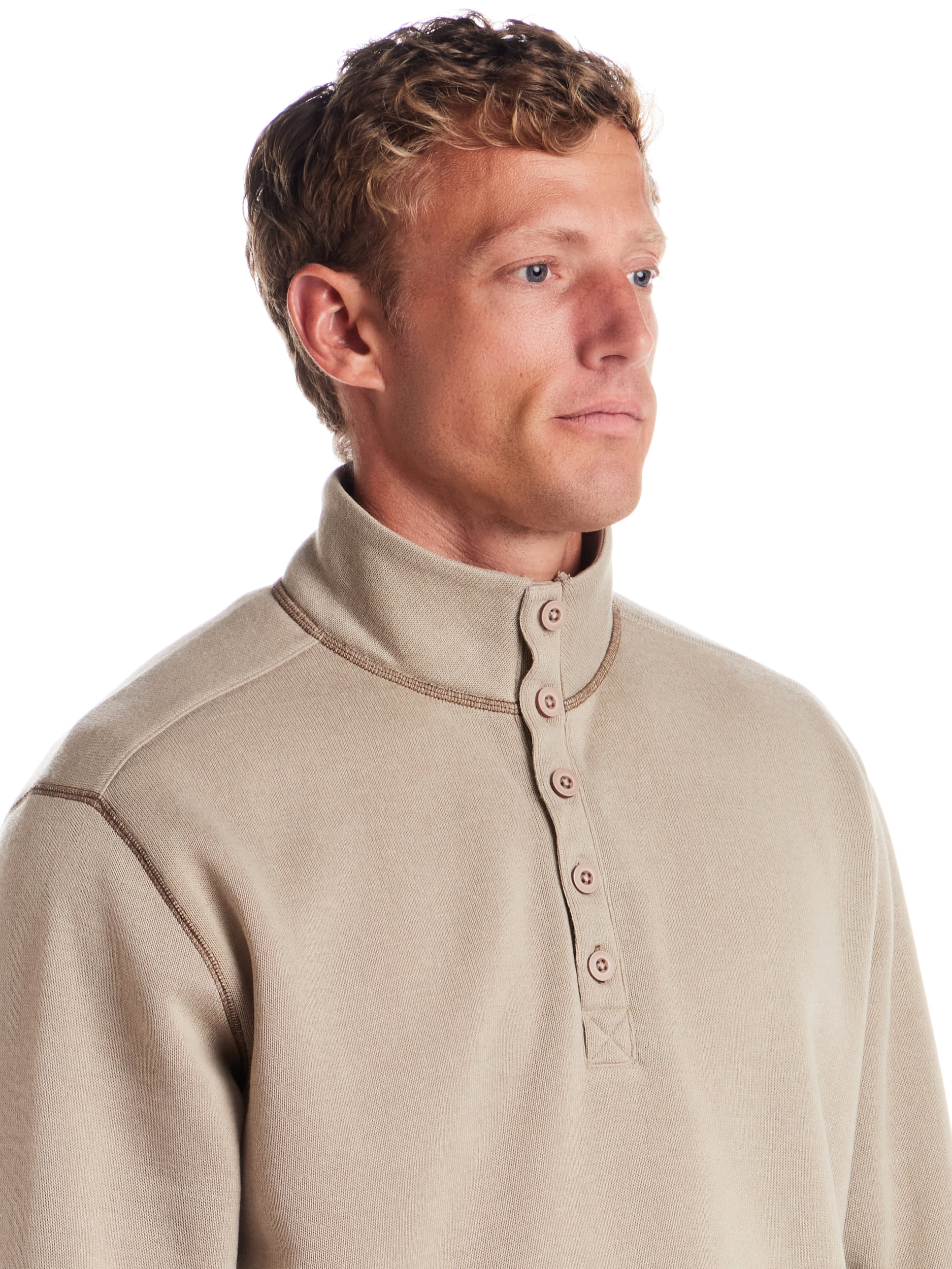Frontier Threads Men's Long Sleeve Button Mock Neck Sweaterfleece