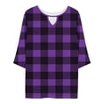 thumbnail image 7 of Fengqque Women's Plus Size 3/4 Sleeve Blouses Round Neck Chest Cutout Plaid Loose Summer Tees Purple XXL(XXL), 7 of 7