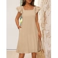 thumbnail image 4 of Merokeety Womens Summer Dresses Square Neck Bow Back Mini Dress With Pockets Apricot l, 4 of 6