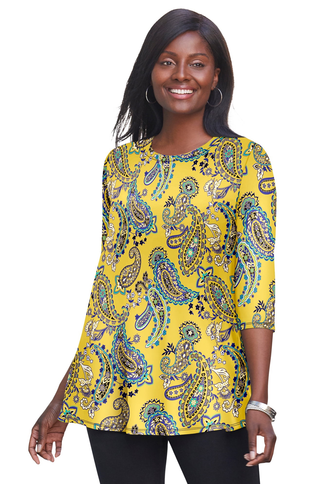 Jessica London Women's Plus Size Swing Tunic Long Loose 3/4 Sleeve Shirt -  Walmart.com