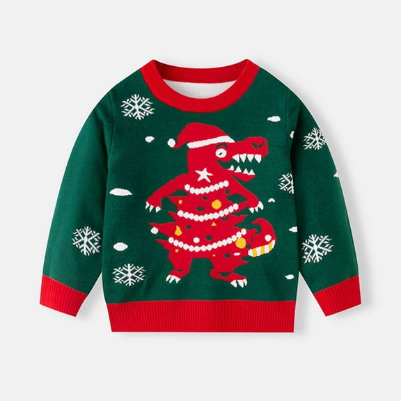 Bnwani Christmas Childs Sweater Girls New Fall Winter Knitted Cotton Pullover Crew Neck Dinosaur Sweater Green