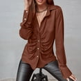 thumbnail image 6 of AherBiu Long Sleeve Shirts for Women Satin Tops Dressy Button down Lapel V Neck Ruched Ladies Blouse, 6 of 6