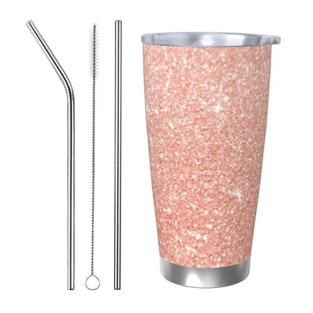 

Gaeub Rose Gold Glitter Print 20-Ounce Stainless Steel Car Cup Tumblers Cups with Lids and Straw Coffee Cups for Adults Kids Home Car Office School Travel Party-Straw Three-piece Set