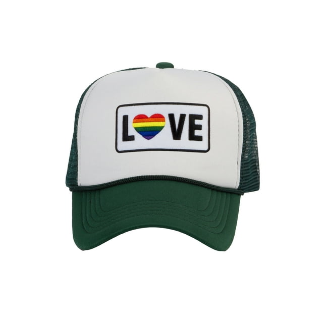 Gravity Threads LGBTQ+ Love Rainbow Heart Patch Trucker Hat - White/Forest Green