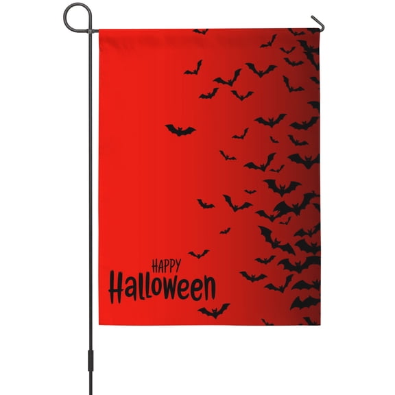 Happy Halloween Red Bat Garden Flag 12 x 18 Inches, Halloween Horror Gradient Red Black Bats Weather Proof Outdoor Patio Flags Double Sided Small Garden Decoration for Yard Outside Home