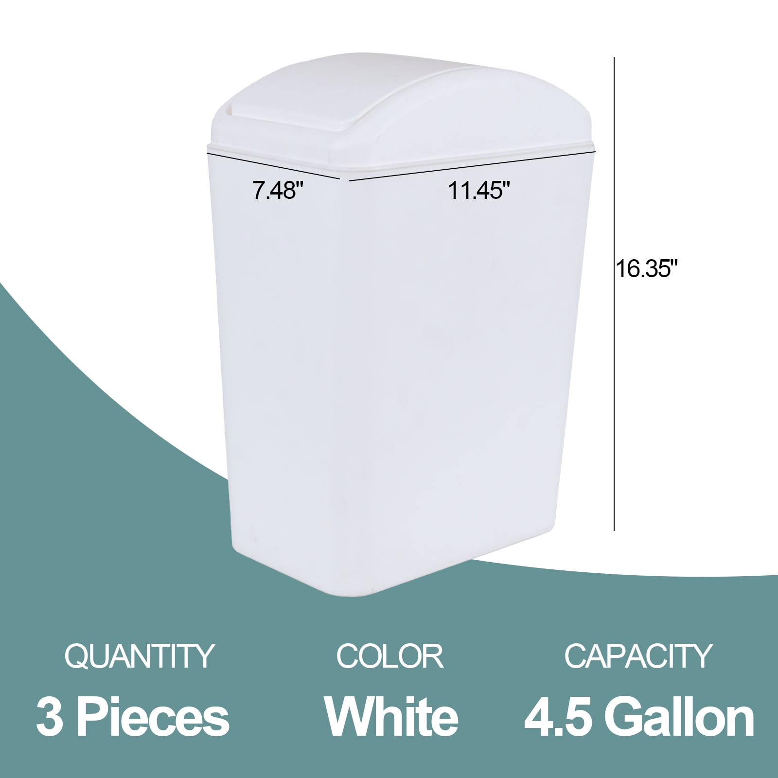 Tyminin White 4.2 Gallon Plastic Trash Bin with Swing Lid, Swing-Top Garbage Can, Set of 3