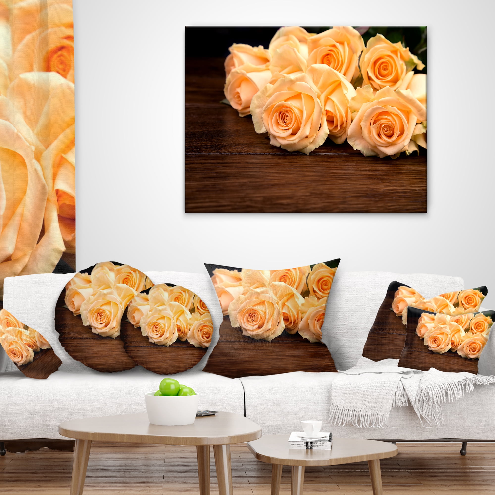 Designart Roses on Wooden Surface Photo - Floral Throw Pillow - 12x20