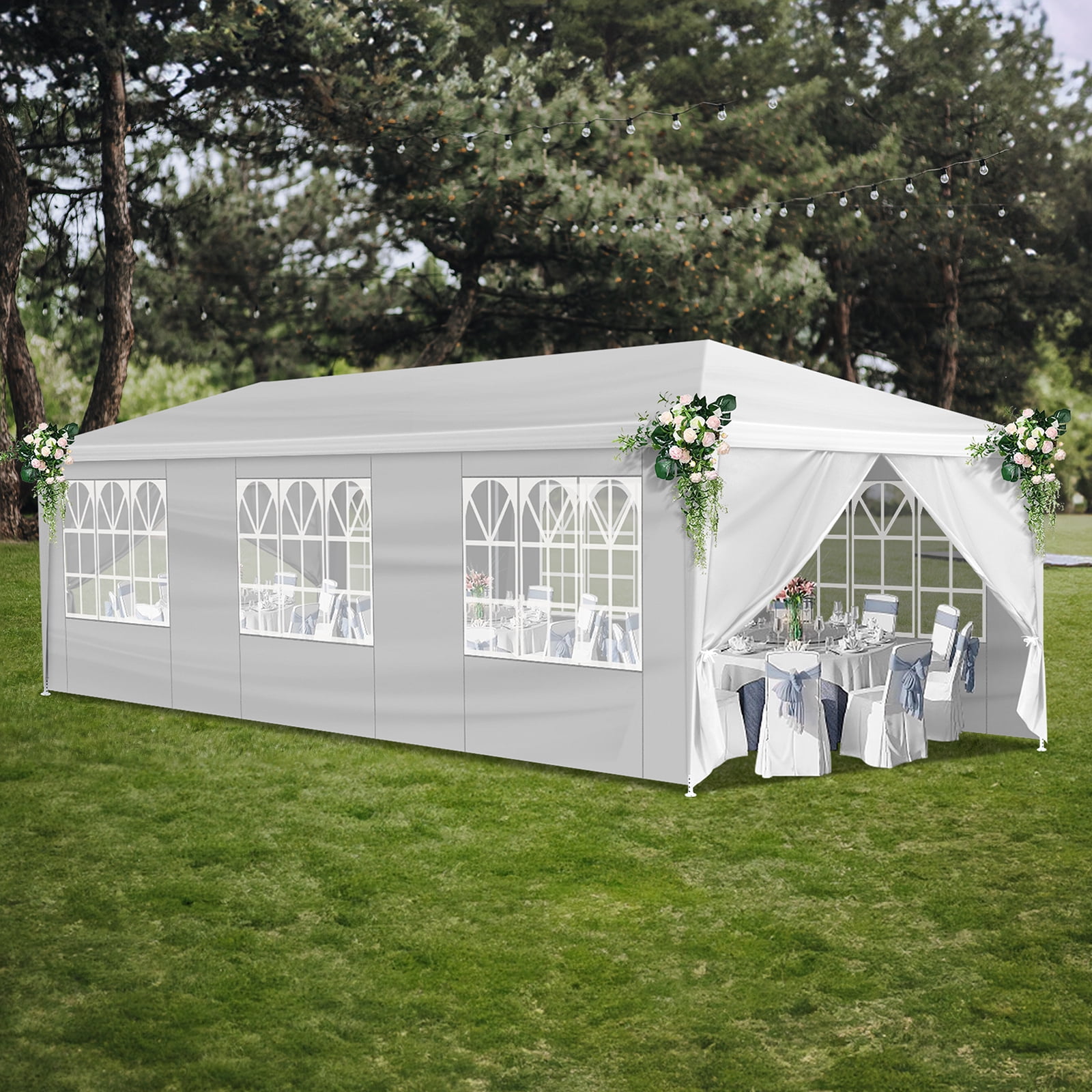 10'x30' Outdoor Party Tent with 8 Removable Sidewalls, Waterproof Canopy Patio Wedding Gazebo, White