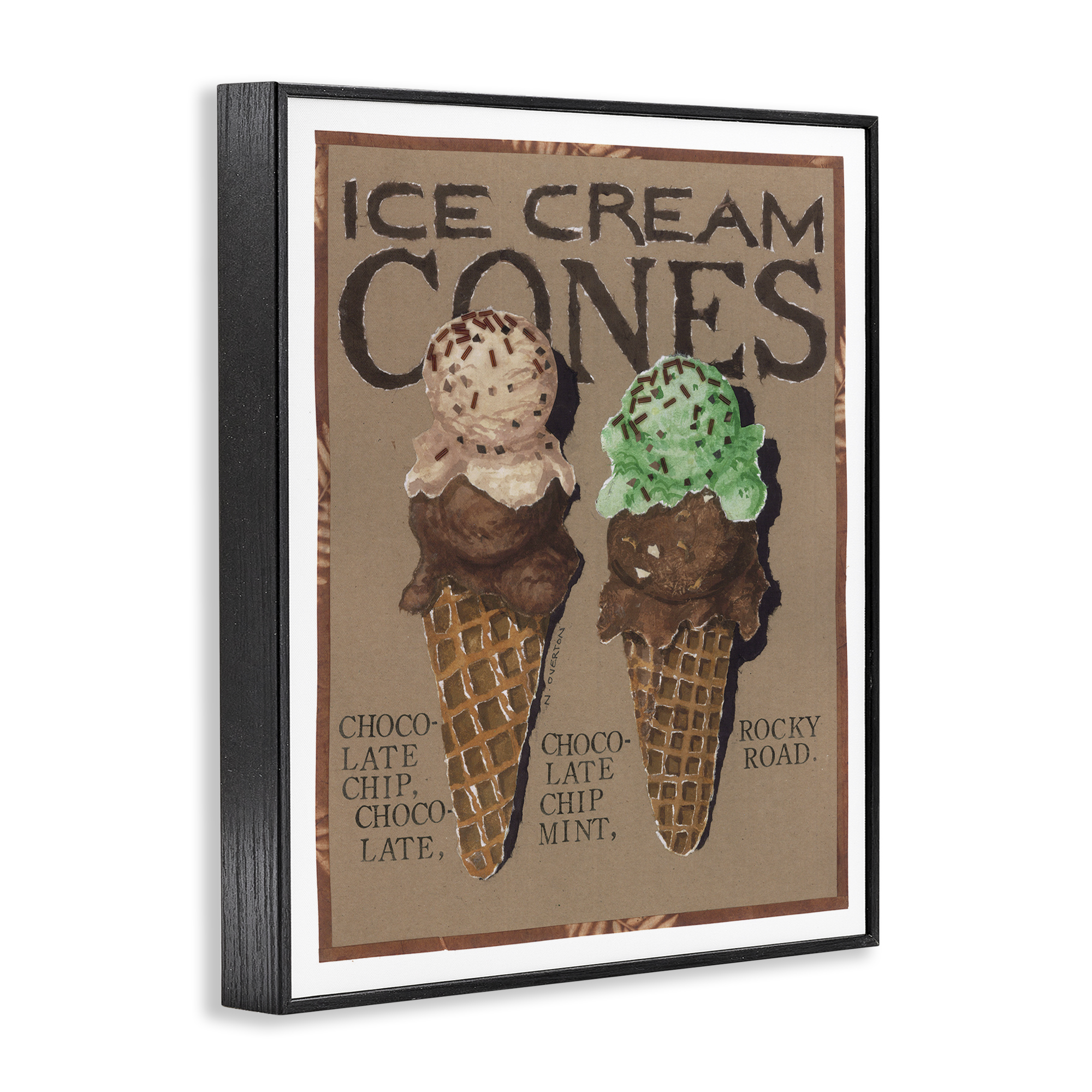 Stupell Industries Ice Cream Cones Food & Beverage Painting Black Framed Art Print Wall Art, 24 x 30