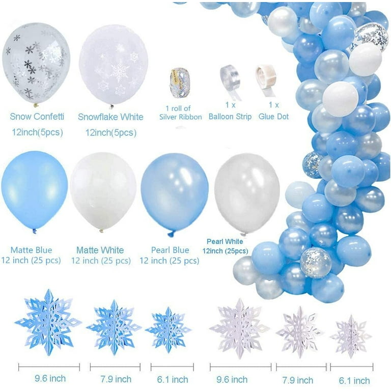 Winter Wonderland Snowflake Balloon Arch Kit - 156 Piece Frozen Party Decorations